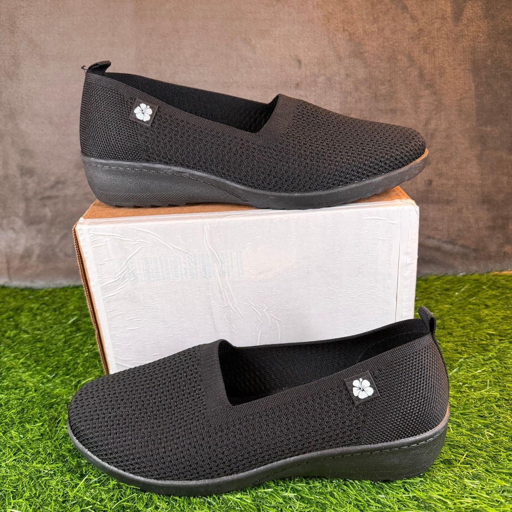 Tommy Bahama Womens 9.5 Black Knit Slip On Loafers Low Wedge Shoes 193926